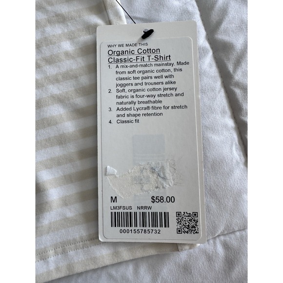 New Lululemon Organic Cotton Classic Fit T-Shirt Size Medium Beige & White - Picture 4 of 7